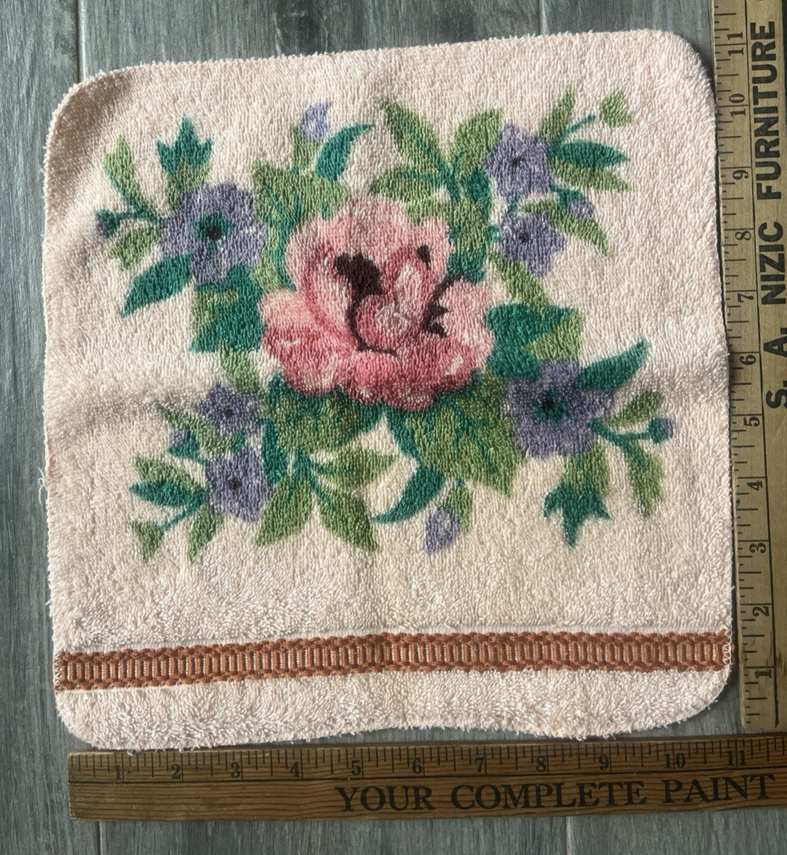 Vtg St Mary's Wash Cloth Peach w/ Floral 100% Cotton MCM Made in USA Soft NOS