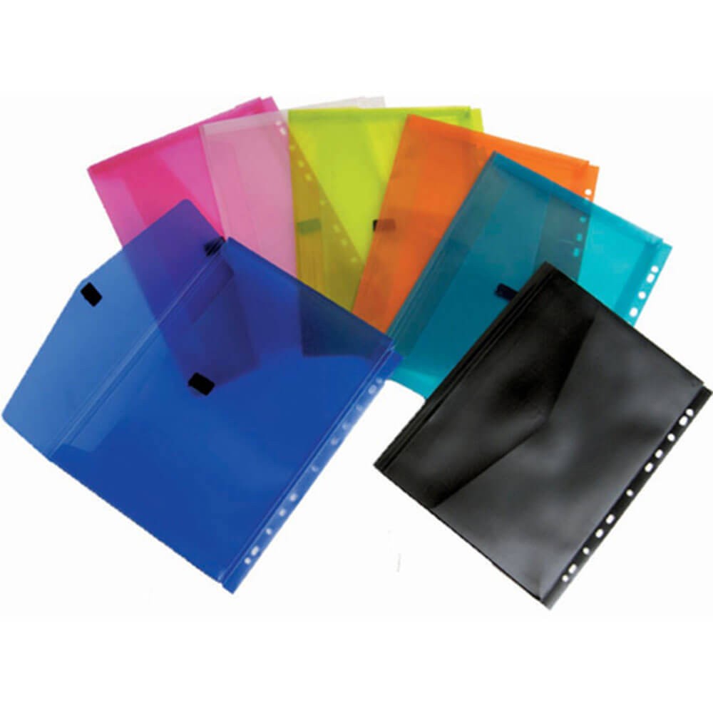 Colby Document Wallet With Filing Strip Pop Safe Translucent A4 Assorted 12pk