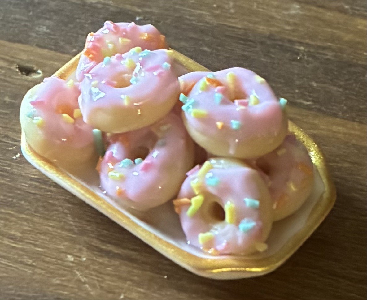 1:12 Miniature Dolls House Food * tray of pink doughnuts * handmade food