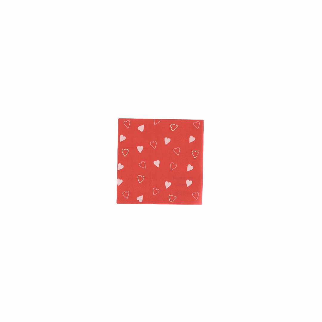 Tovagliolo Carta 24x24cm Regina Di Cuori 20pz Rossa, Rosa Cipria E Oro