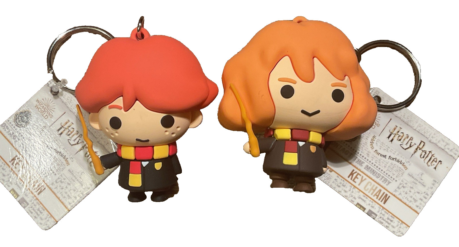Harry Potter Hermione Granger & Ron Weasley Set of 2 w/Wand 3D Figural Keychains