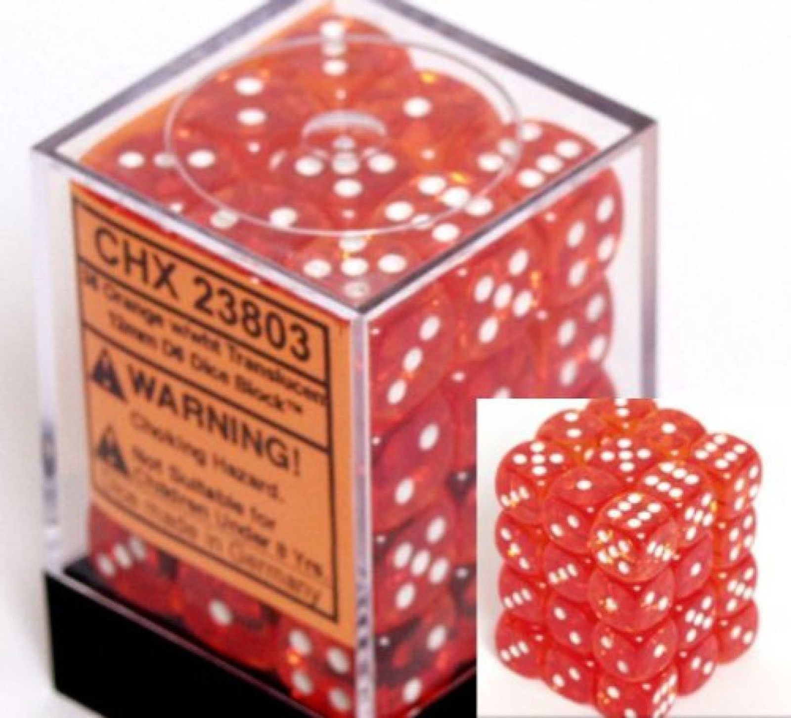 Chessex Dice d6 Sets: Orange with White Translucent - 12mm Six Sided Die (36)...