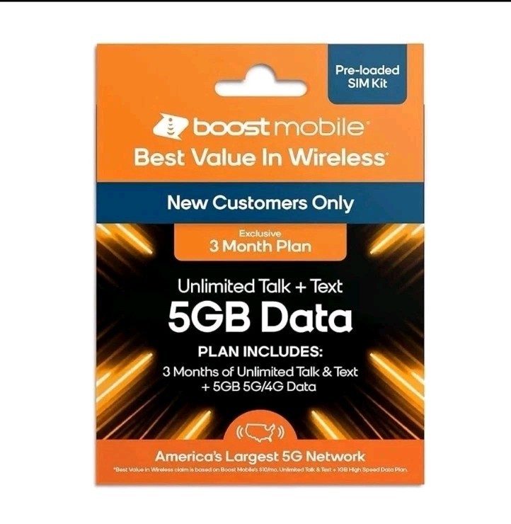 Boost Mobile 3 Month Plan Unlimited Data Talk & Text SIM Card Kit (5GB Data)