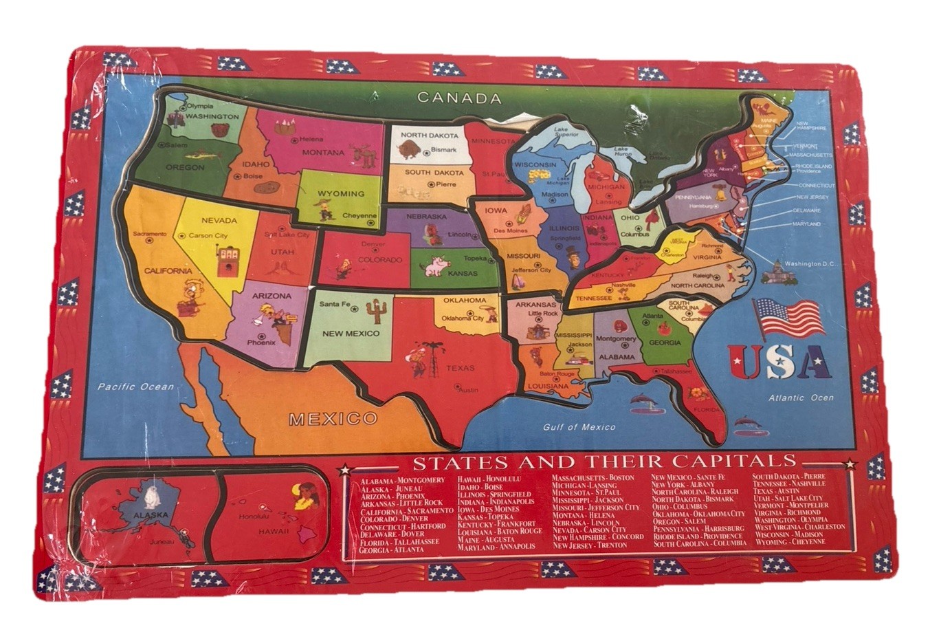 Wooden USA Map Puzzle for Kids 46 PCS United States Puzzle With Capitols 2009