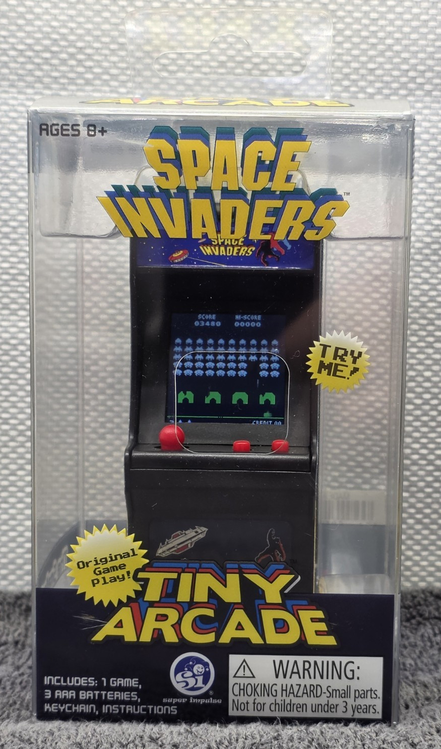 Super Impulse Tiny Arcade Space Invaders Key Chain Fully Functional Arcade Game