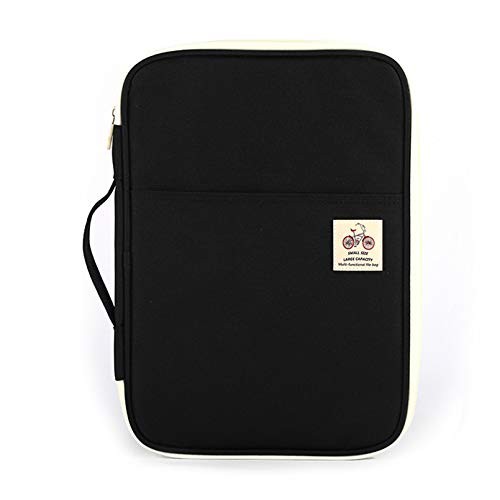  A4 Travel Portfolio Multifunctional Document Organizer Zippered Case for Black