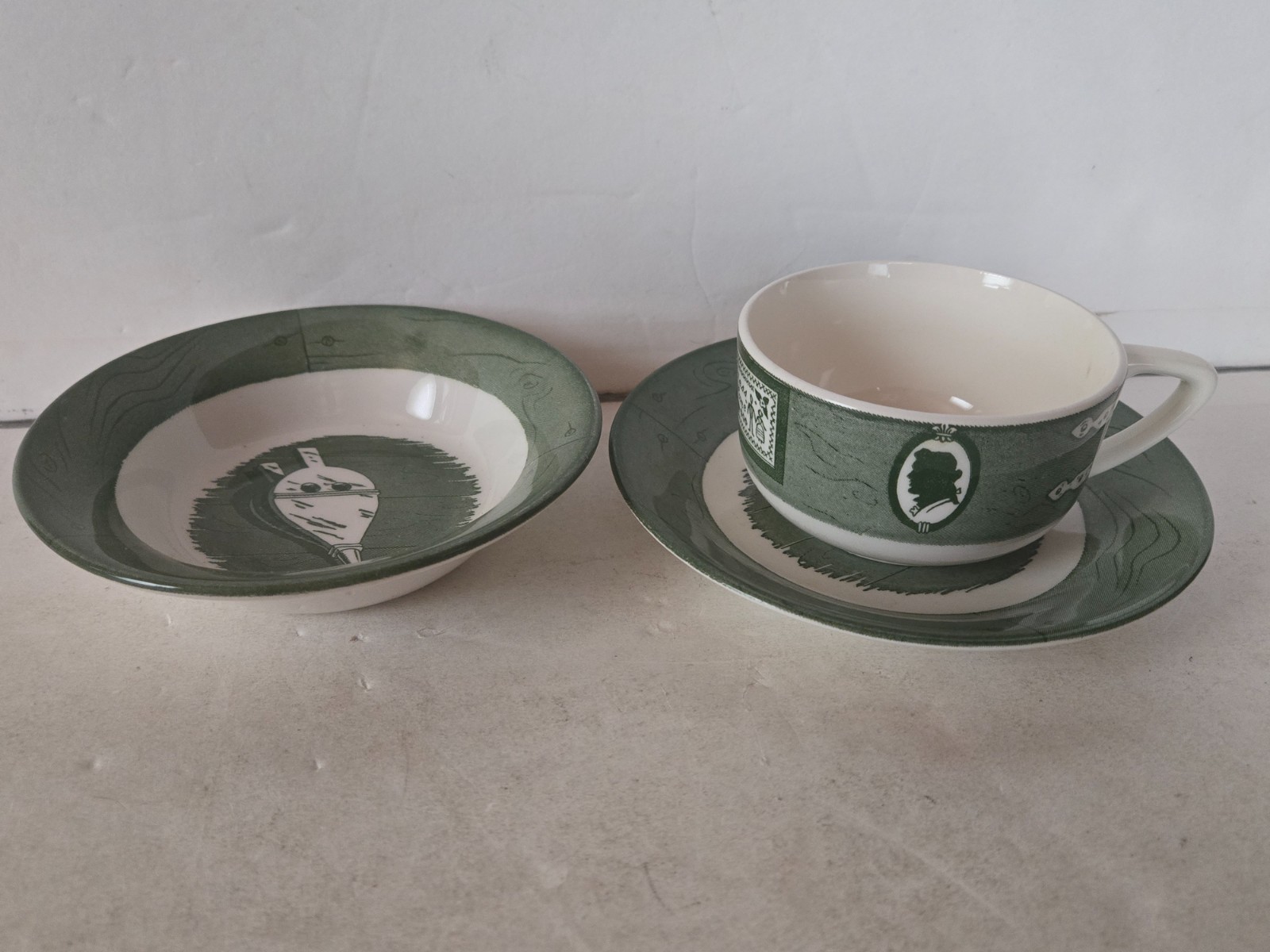 Vintage Royal Green China Colonial Homestead Coffee/Tea Cup, Saucer and Bowl