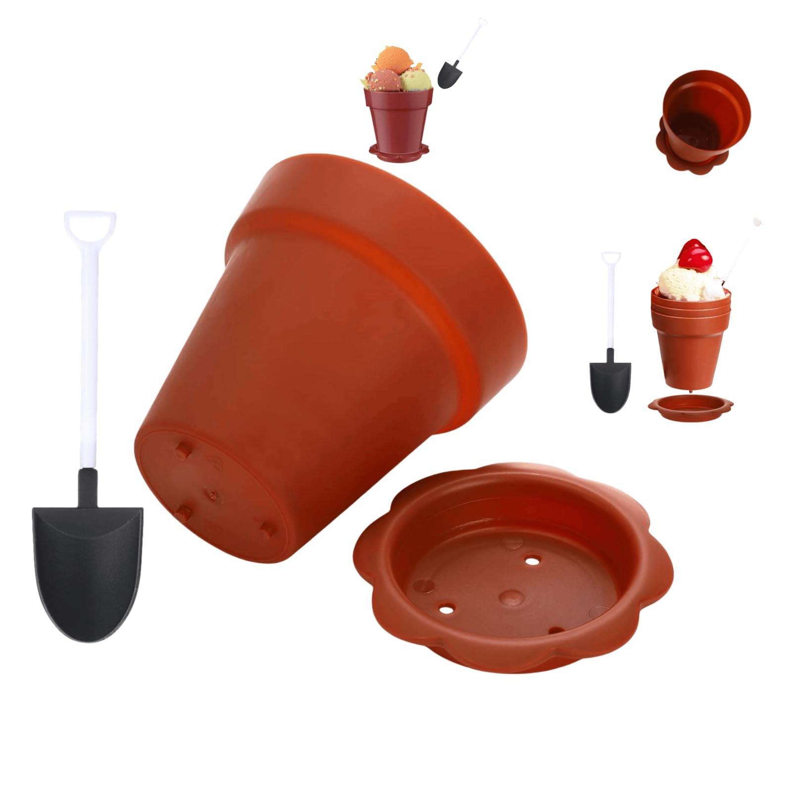 20 PCS Flowerpot Dessert Cups Lids Shovel Spoon Bottom Tray Small Reusable
