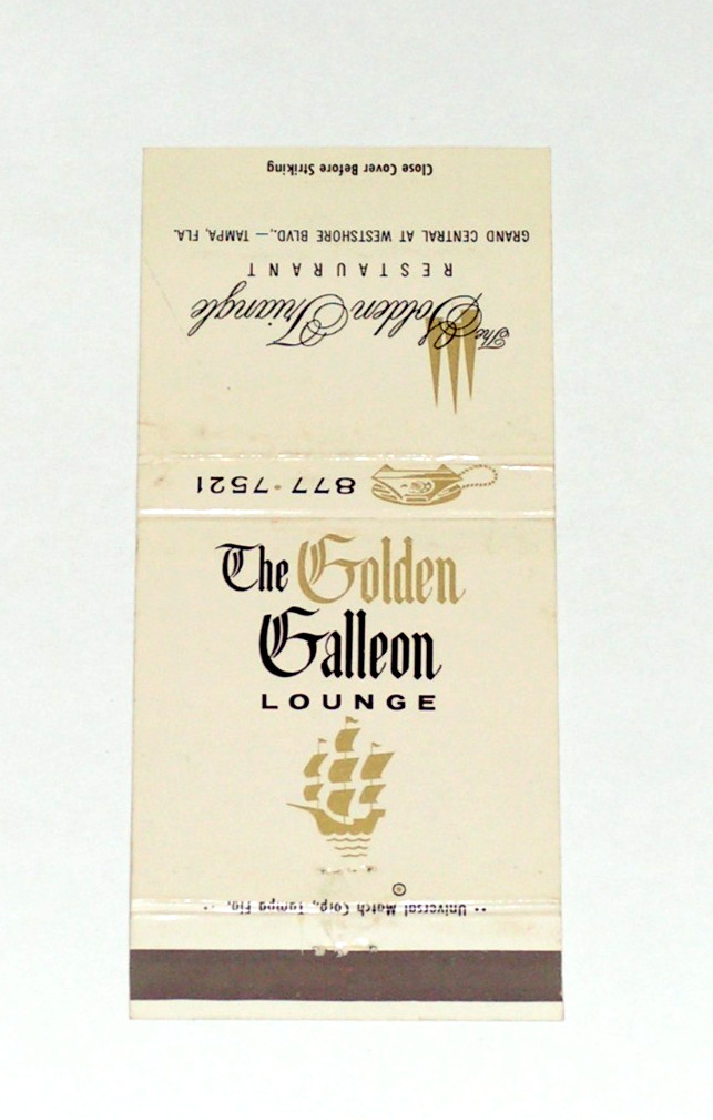 Vintage Golden Galleon Lounge Matchbook Cover Tampa Florida Triangle Restaurant