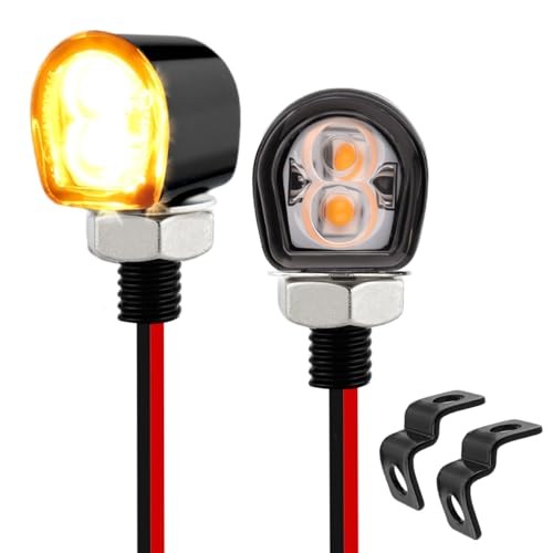 Small Motorcycle LED Turn Signals with Front Bracket, Mini Front Black-Clear