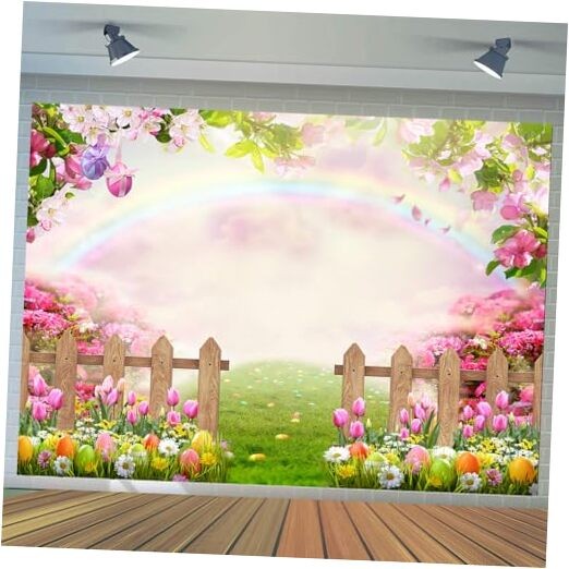  Easter Backdrop Spring Easter Photography Backdrop Green Grass Pink 7x5ft