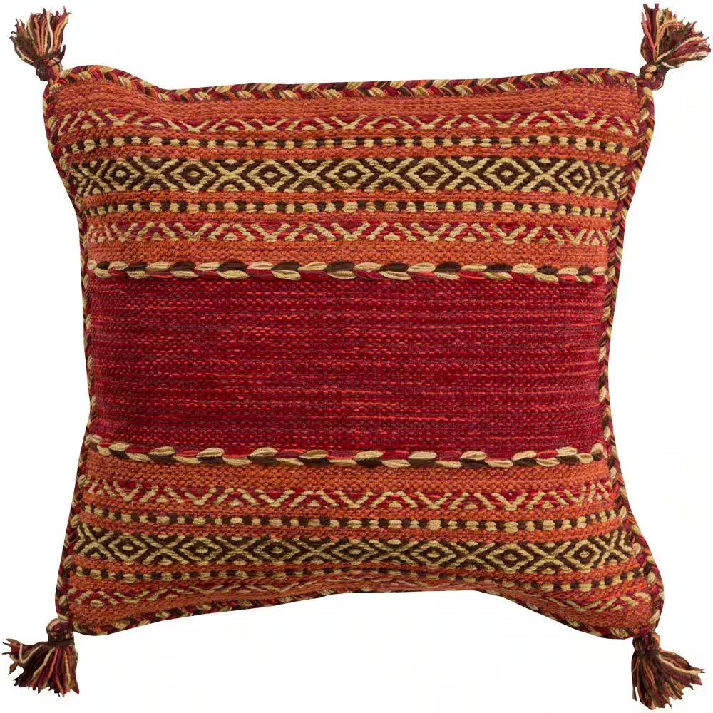 Ganale Red Striped Polyester 22 In. X 22 In. Throw Pillow
