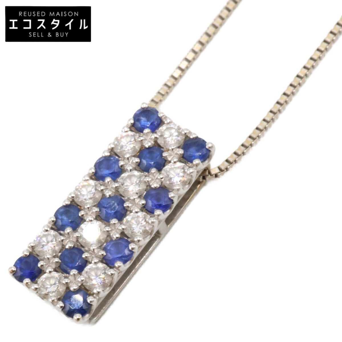 TASAKI 750 0.47 Blue Sapphire Diamond Necklace White Gold Ladies
