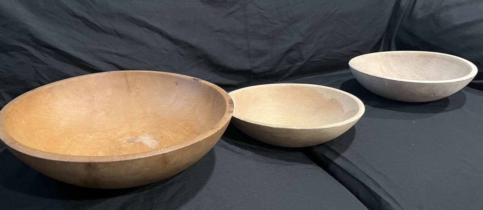Lot Of 3 Primitive Dough Wooden Bowls 2 Munising Sold As Is