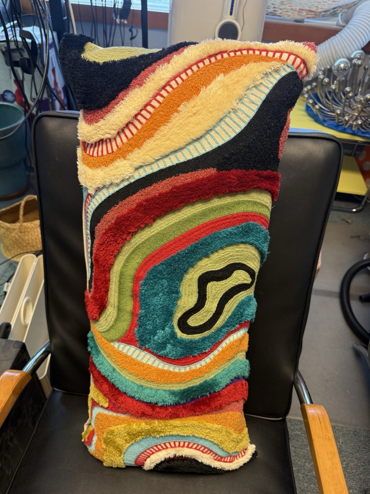 Rare Yaya & Co Textured Tufted Pillow Multicolor Boho Modern Designer Cushion