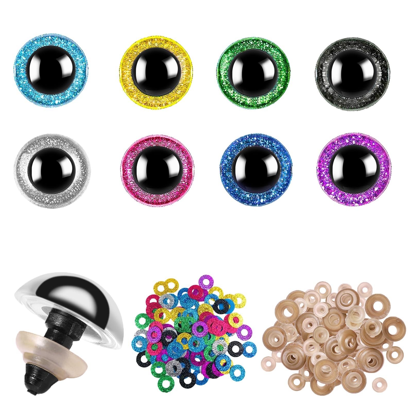 160pcs 12mm Safety Eyes for Amigurumi Glitter Plastic 12mm, Colorful 