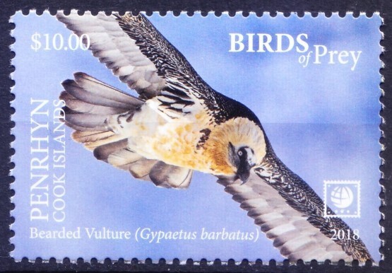 Penrhyn 2018 MNH, Birds of Prey, Bearded Vulture, Falcons