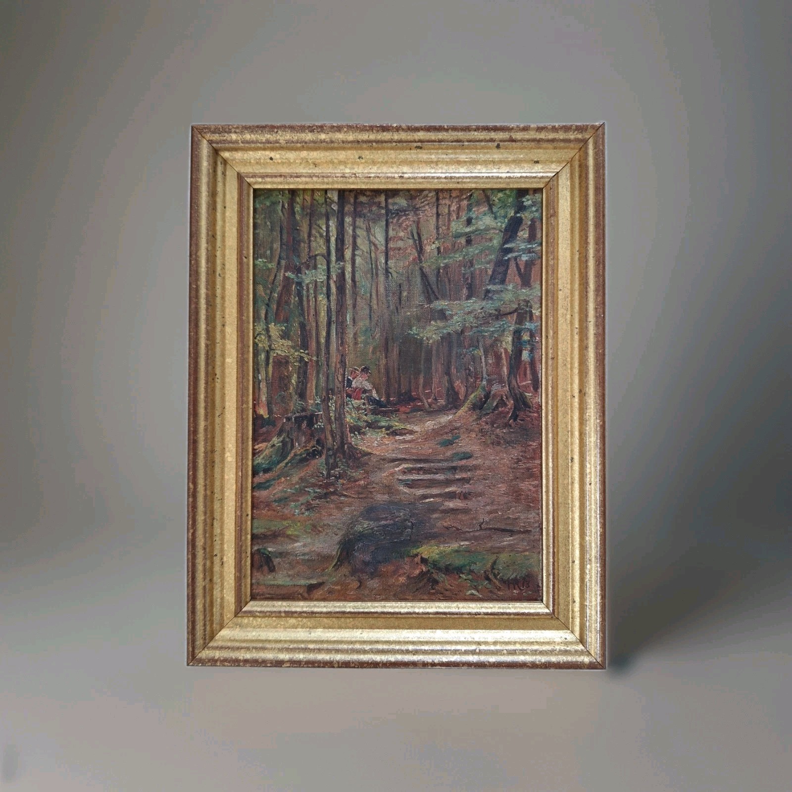 Painting Antique Oil on Canvas Landscape Painting Miniature Framed