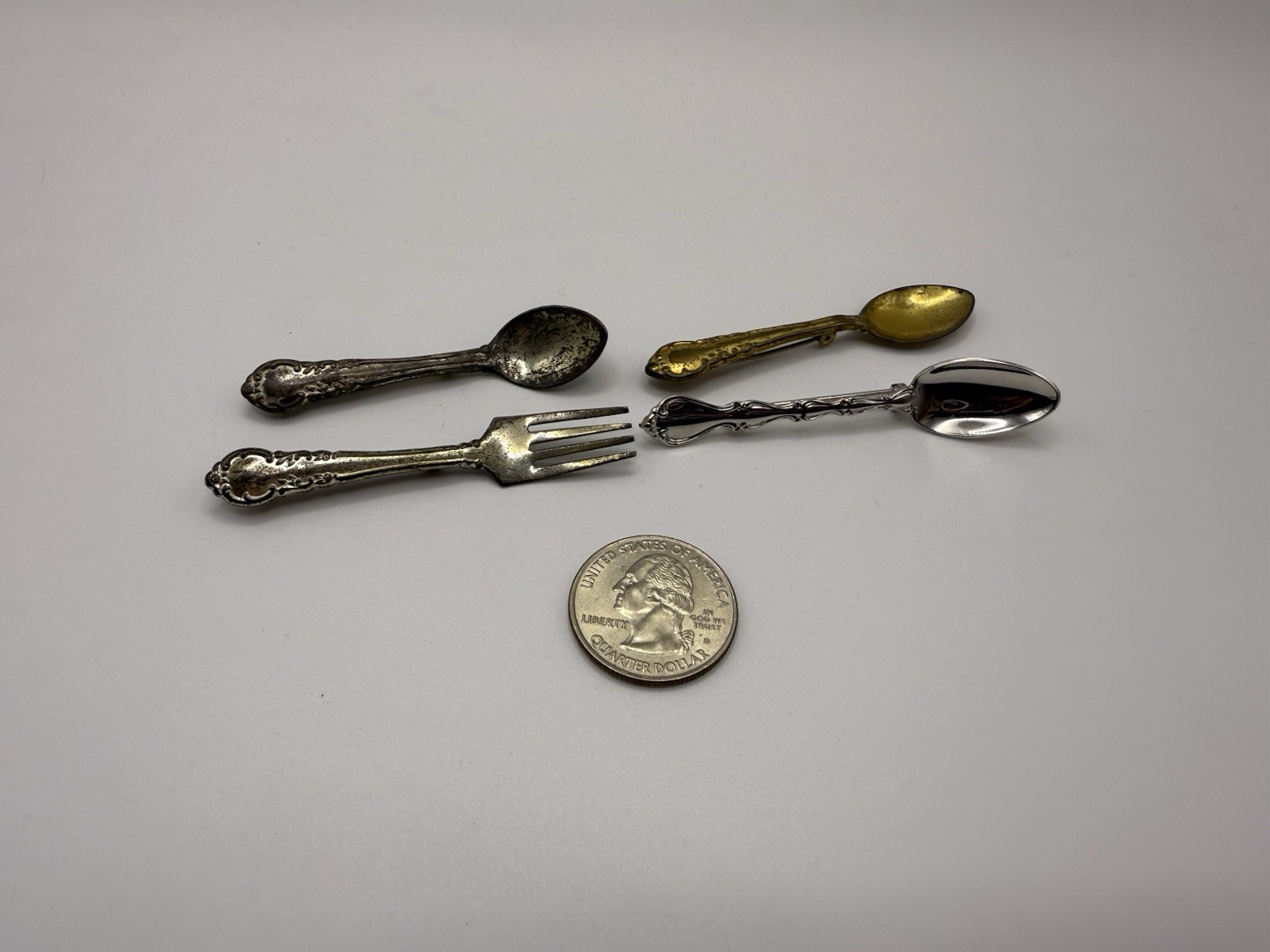 Silverman Bros SB Sterling Silver Fork Spoon Lot Of 4 Brooch Pin Vintage
