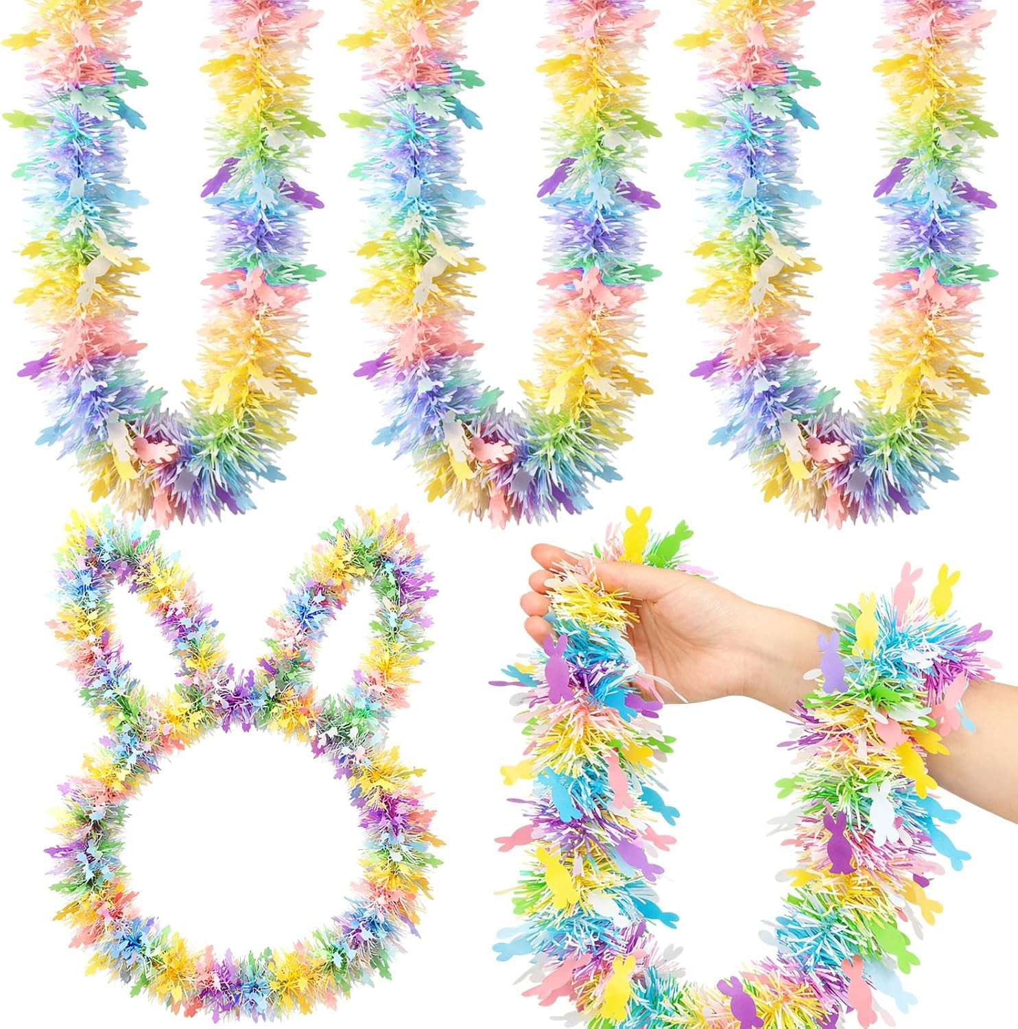 3 Pieces 49 Ft Easter Tinsel Garland Decorations Pastel Pink Blue Yellow Metalli