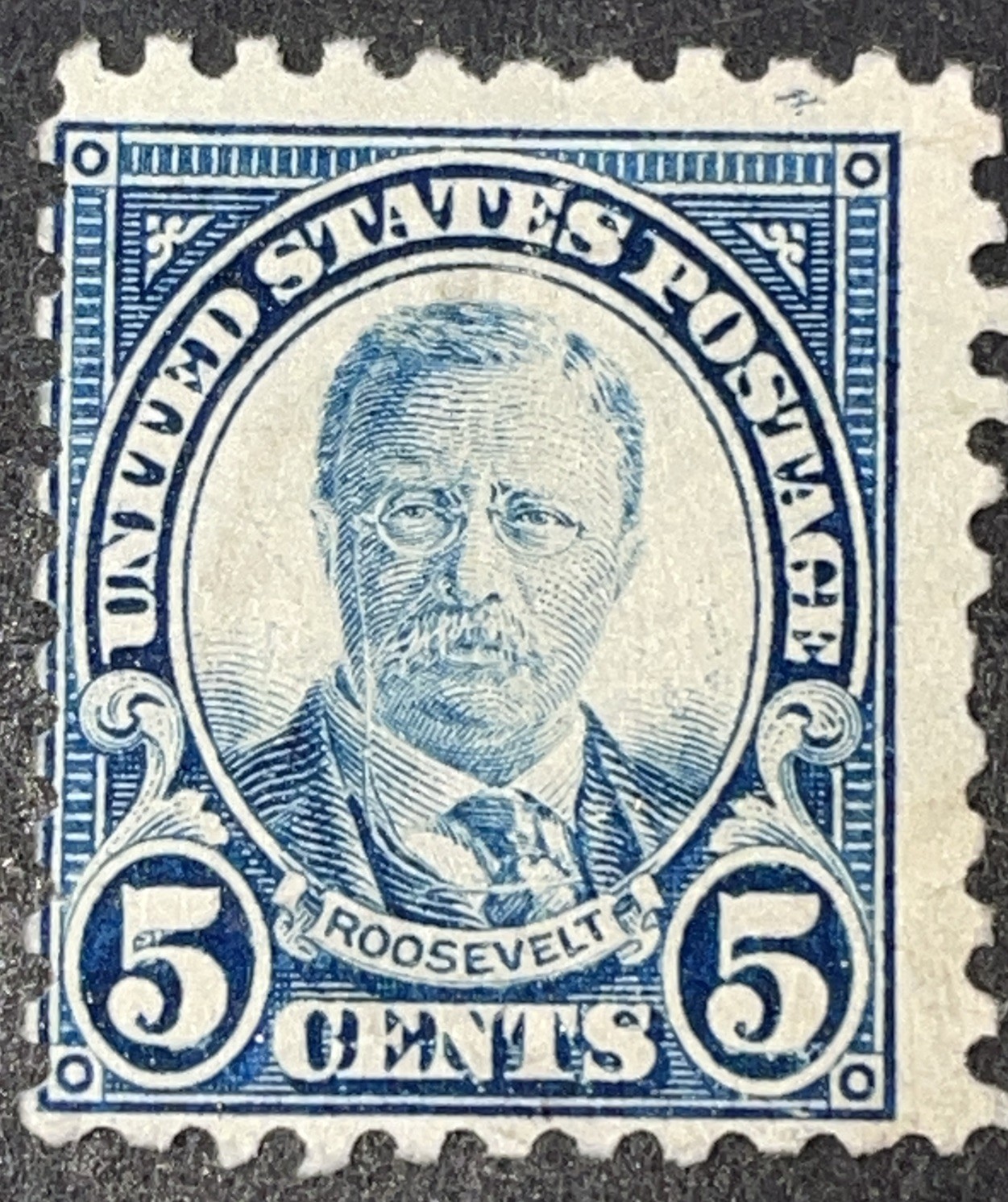 US Scott # 586 Used;  5c; Roosevelt; No Cancellation; All Perfs Intact; NH