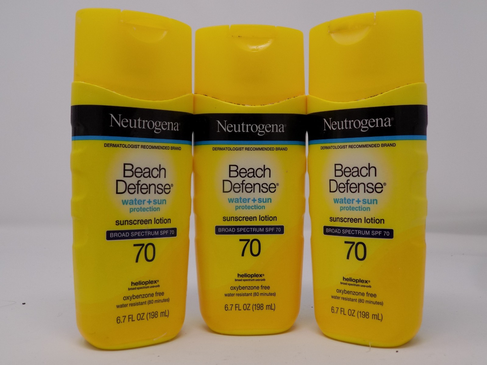 3X Neutrogena Beach Defense SPF 70 Sunscreen Lotion Water & Sun 6.7 fl oz 05/28
