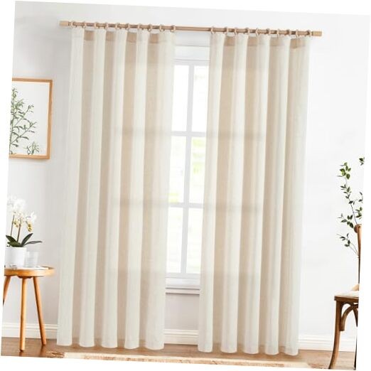 Linen Curtains for Living Room Bedroom 84 50"W x 84"L (Pack of 2) *Light Beige