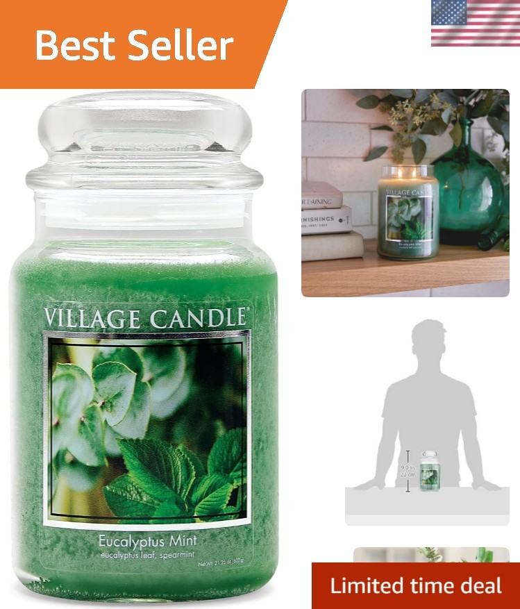 Eucalyptus Mint Large Glass Apothecary Jar Scented Candle, 21.25 oz, Green