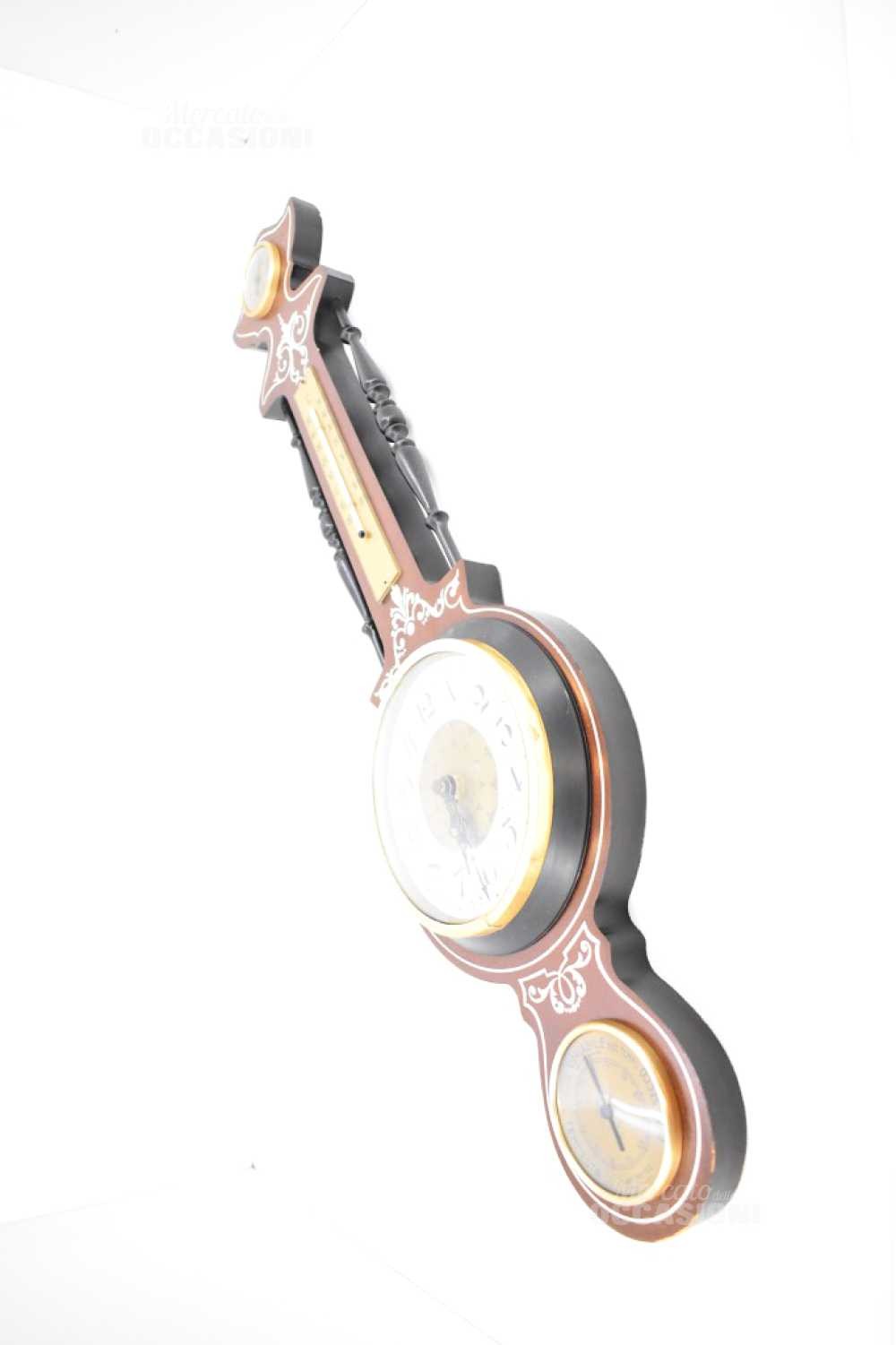 Wall Clock With Barometer In Wood And Brass