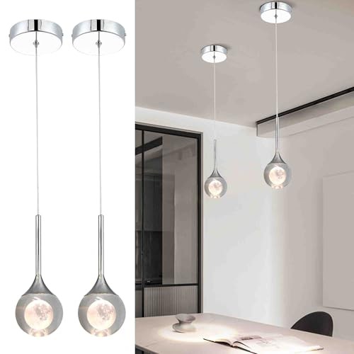 2 Pack Modern Crystal Moon Pendant Lights, Dimmable Natural Chrome, 2 Pack