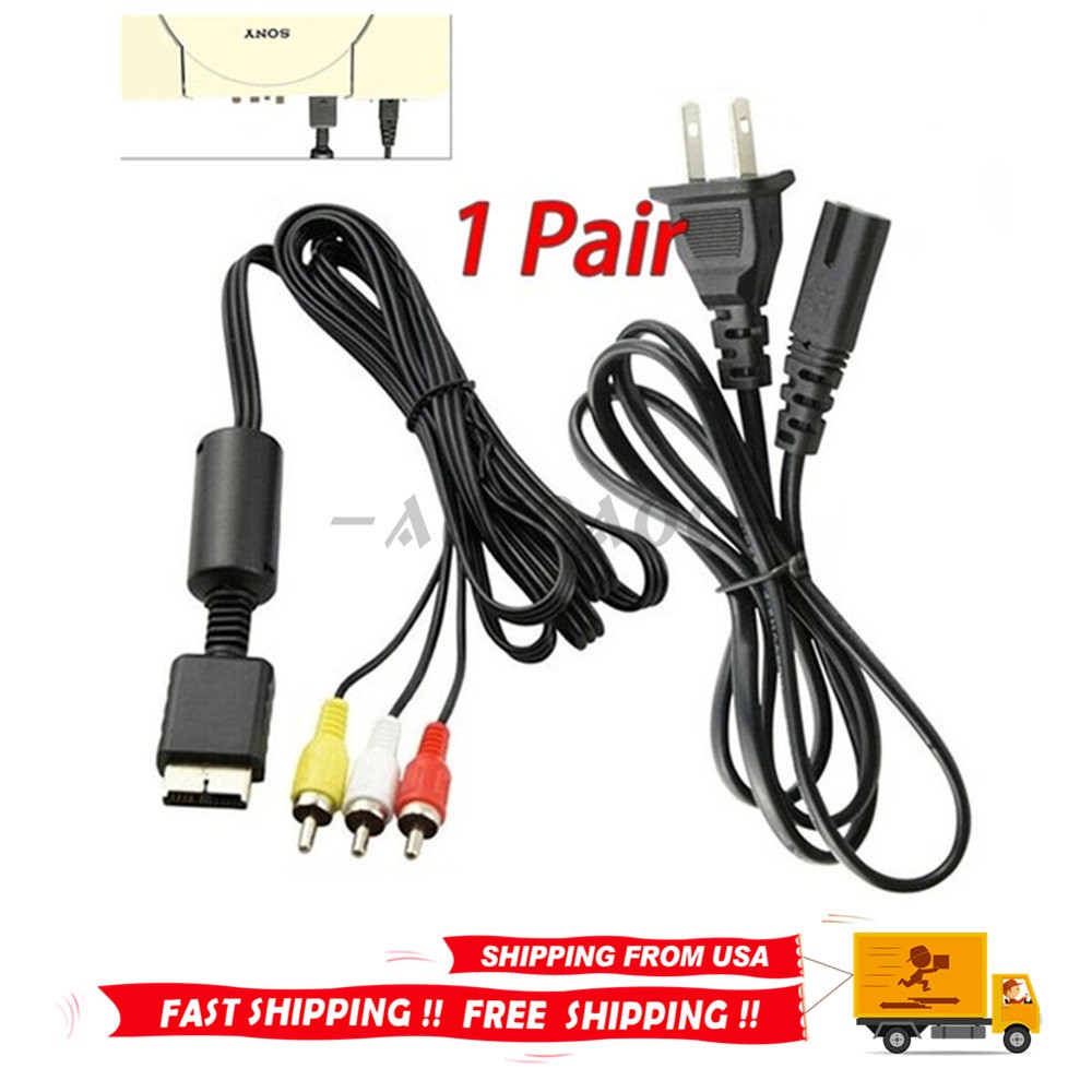 Audio AV RCA+AC Cable Power Supply Adapter Cord For Sony Playstation 1/2 PS2 FAT