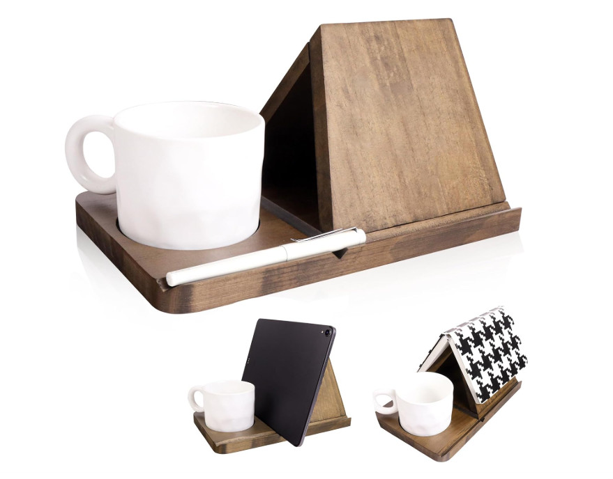 Small Wooden Triangle Bookshelf – Mini Book Holder For Desk Bedroom & Office Lib