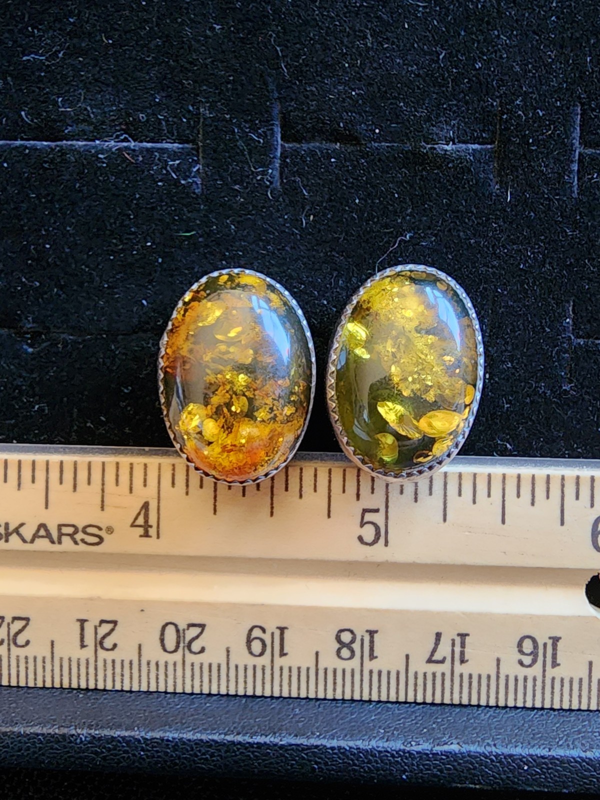 Vintage Sterling Silver Resin Floral Design Earring Set Marked RB/Tested+