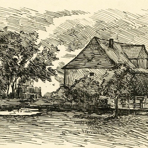 Georg Schmidt Nuremberg Farm Old Homestead Realism Signed Drawing 1894