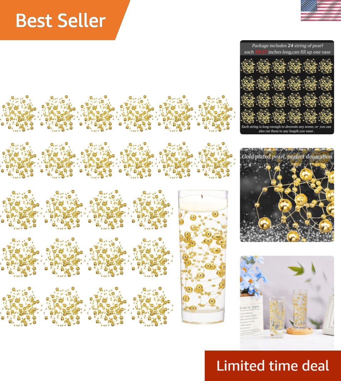 24 Pcs Artificial Pearl String for Floating Candle Faux Pearls Beads String G...