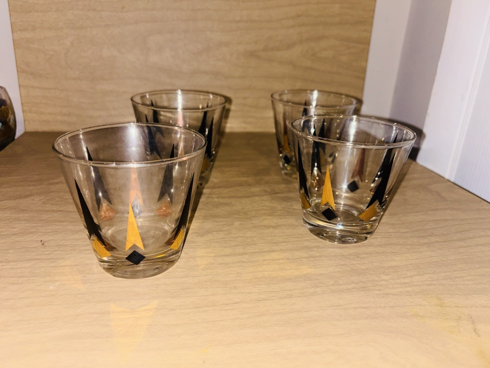 4 Vintage Golden Peaks Anchor Hocking MCM Lowball 3-1/2" T Glasses