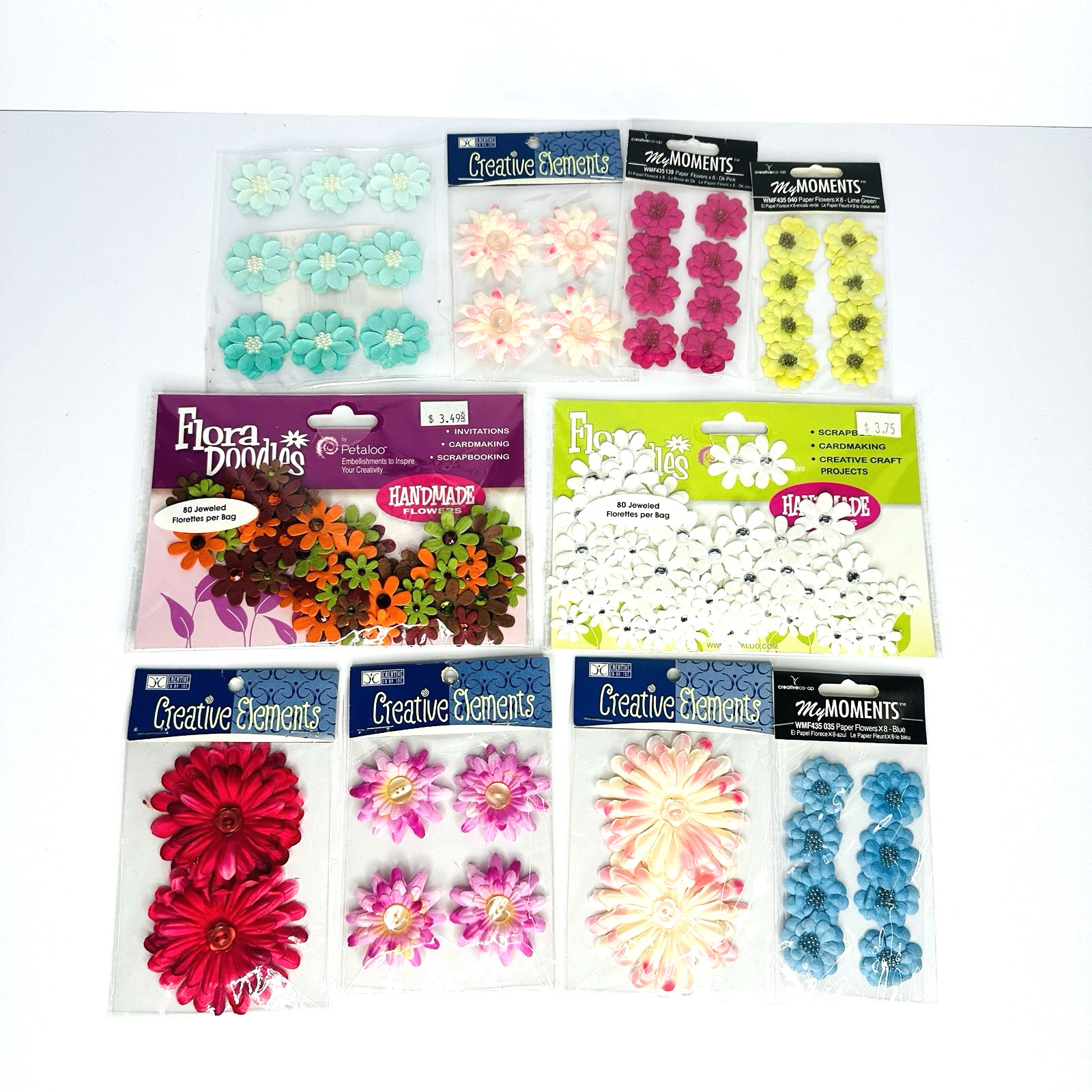 Scrapbooking Embellishments Flowers Lot of 10 Pkgs NEW! Creative Co-op Petaloo