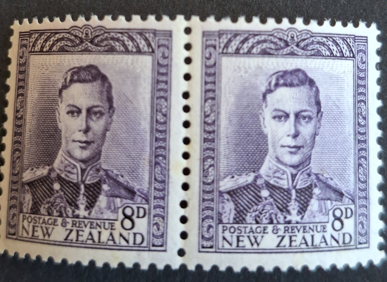 New Zealand 1938 King George OFFICIALS   -8d PURPLE PAIR-  UHM- TONING