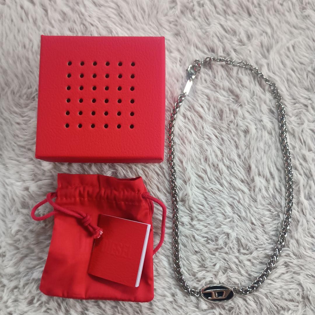 Diesel Men Black Silver Color Necklace D Logo Stainless Steel Almost unused ITA