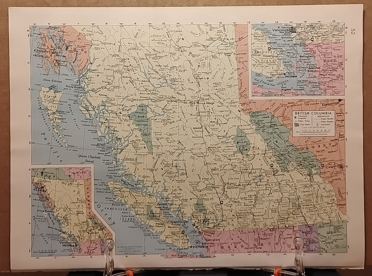 Vintage BRITISH COLOMBIA Atlas Map 1961 MSM Life Pictorial Atlas of the World