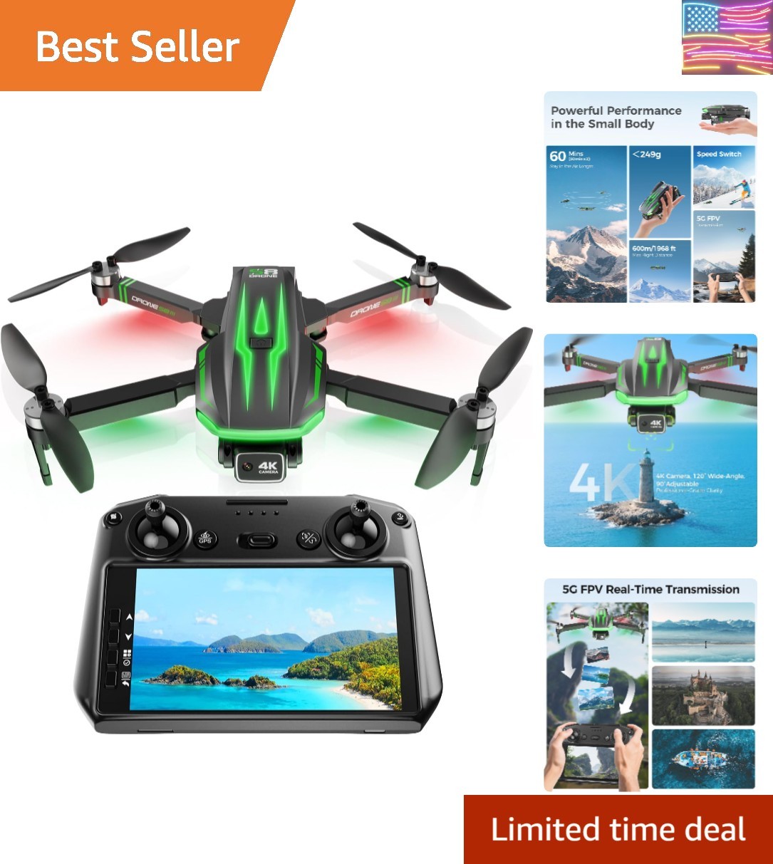 S8 GPS Drones with EIS 4K Camera for Adults kids, 5" Screen on Controller,60 ...