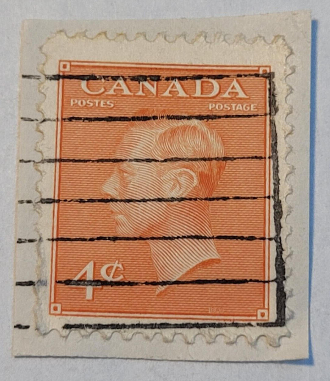 Canada Postage ~ George VI ~ 4¢ Orange Stamp ~ Used/Posted ~ 1951 ~ A01