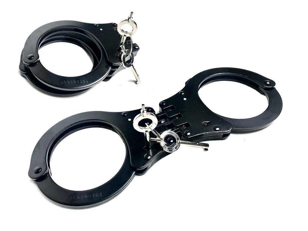 Metal Black Hinged Heavy Duty Steel Handcuffs with 2 Keys