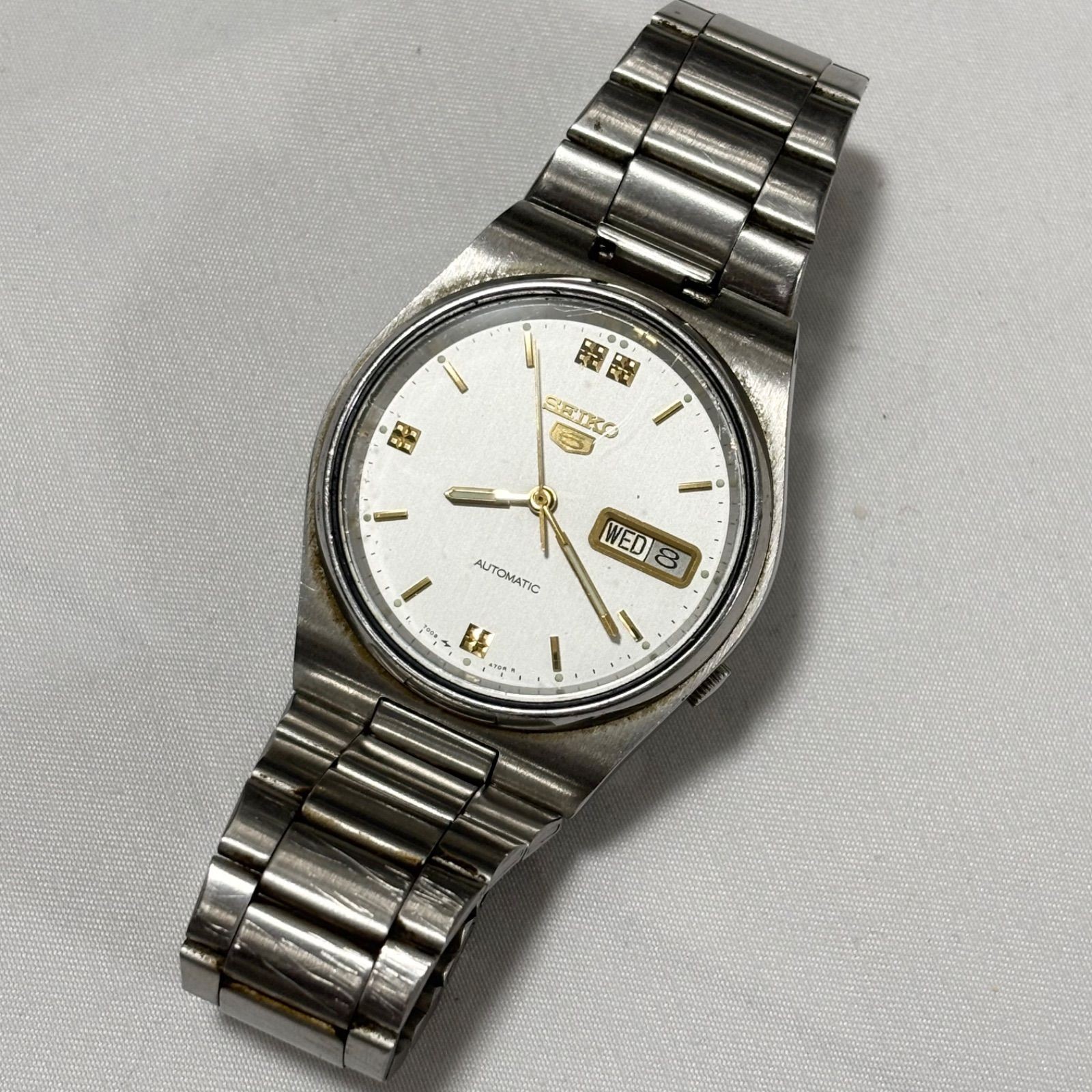 Seiko Silver 5 Automatic Watch 7009 3130 19cm Wrist Vintage White