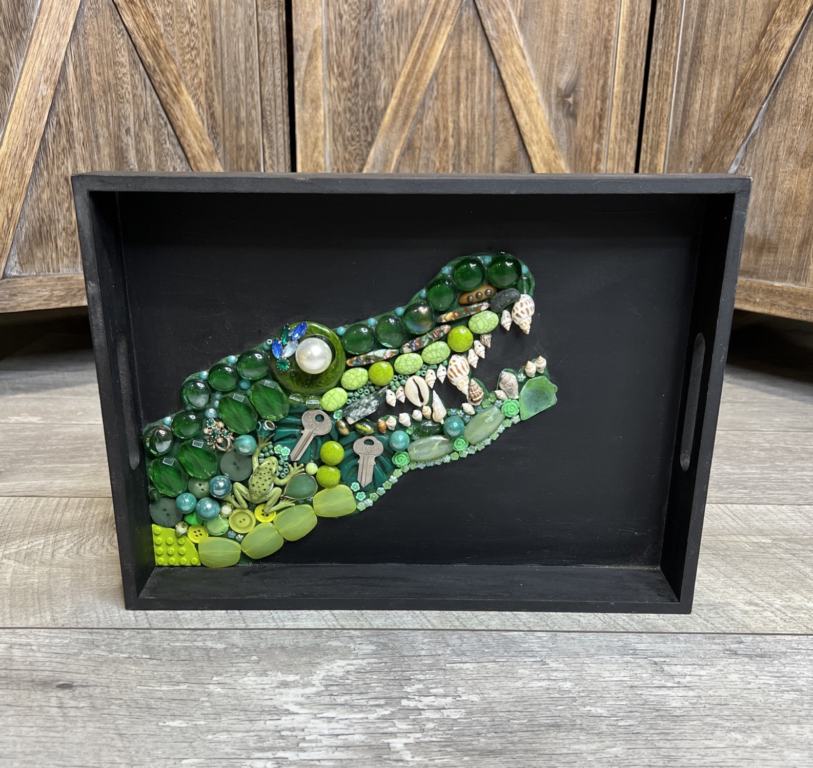 Handmade Alligator Modern Artisan Mixed Media Mosaic One of a Kind Art