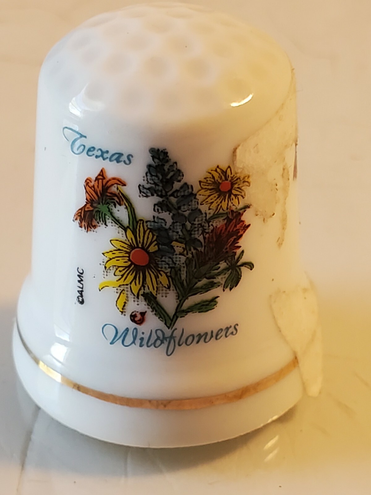VINTAGE Texas Wildflower Thimble NEW WITH TAGS box1 Porcelain 