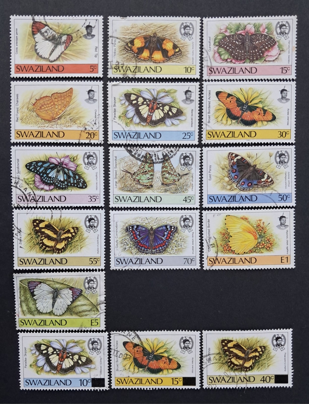Swaziland Stamps 1987 & 1990 Butterflies Series 16 of 18. Used