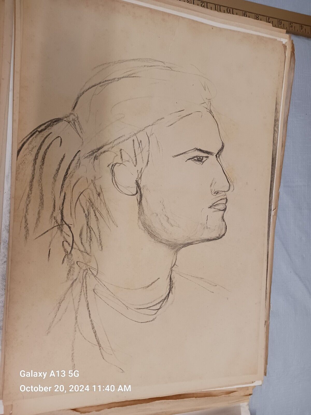 ORIGINAL Art  Pencil Or Charcoal Sketches Vintage Portrait  24 X 17