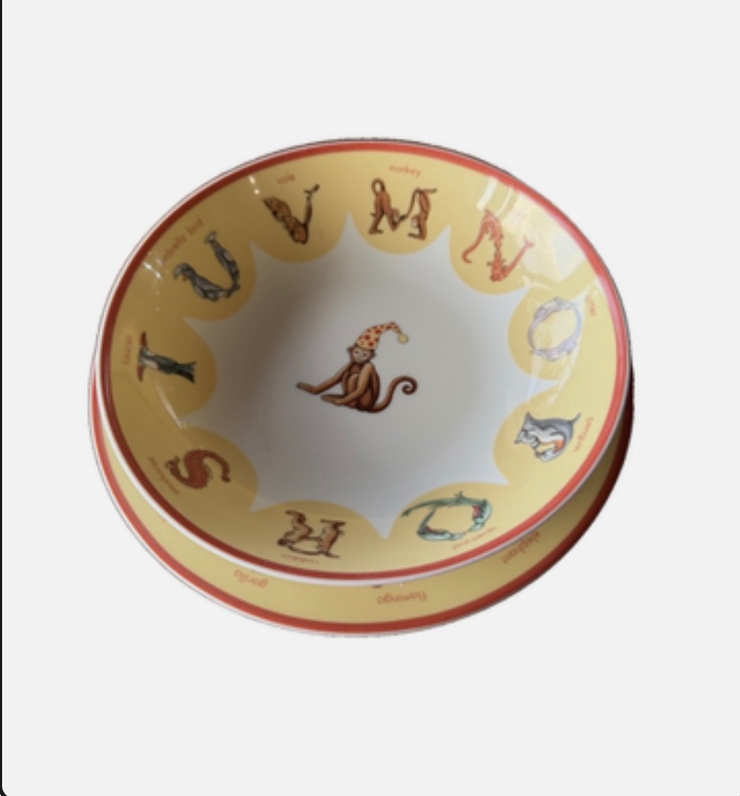 NEVER USED! VINTAGE TIFFANY & Co.  Animal Alphabet Porcelain Bowl/Plate Yr. 2000