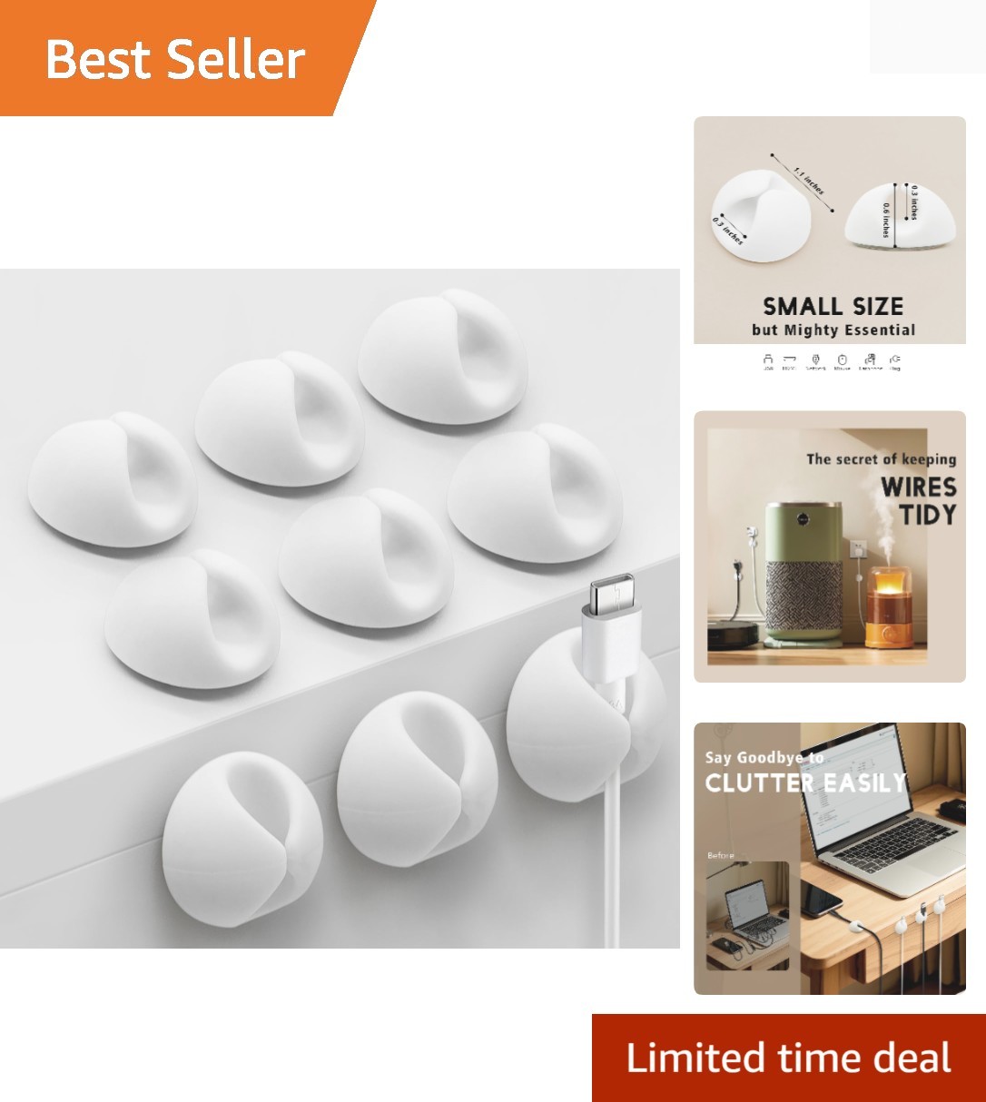 Flexible White Cable Clips - 9 PCS Adhesive Cord Holders for Desk & Walls